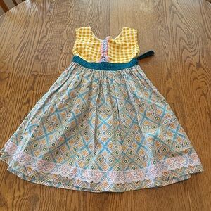 Matilda Jane Platinum limited edition Sleeveless Dress Yellow Teal Girls Size 6